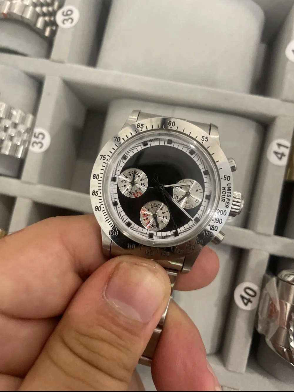 Stainless Steel Men's Chronograph Watch - Black Dial 36 mm
